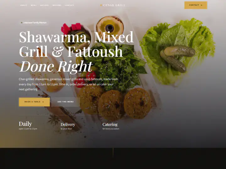 Homepage built from this prompt for Cedar Grill (restaurant)