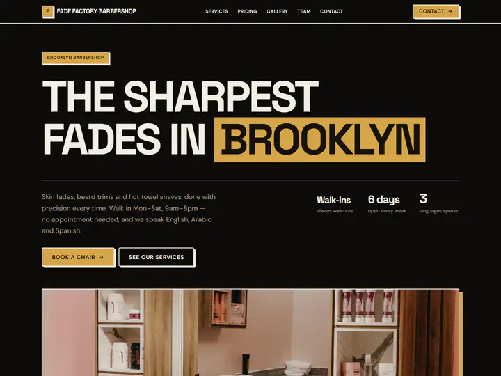 Homepage built from this prompt for Fade Factory Barbershop (barbershop)