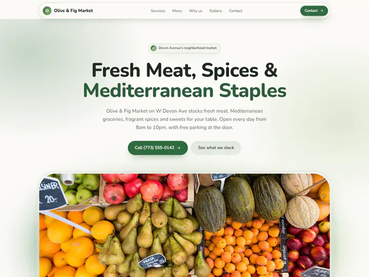 Homepage built from this prompt for Olive & Fig Market (grocery store)