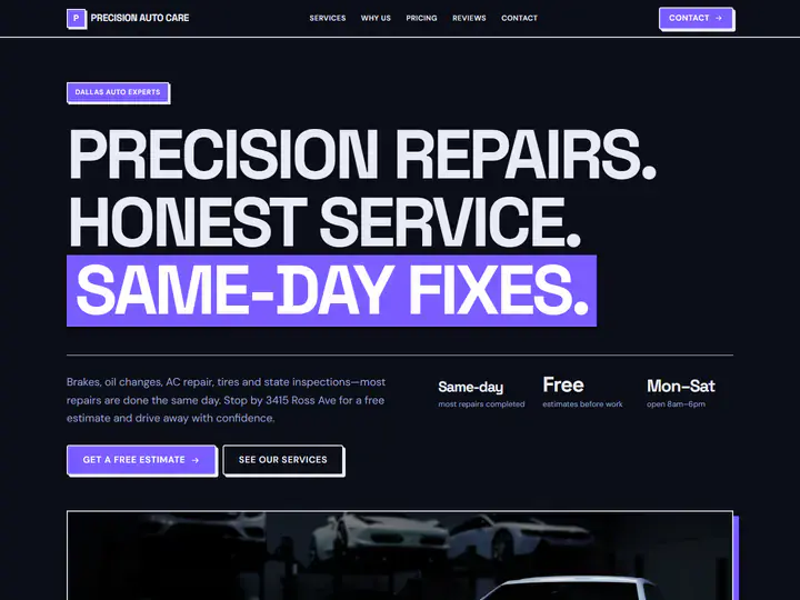 Homepage built from this prompt for Precision Auto Care (auto repair)